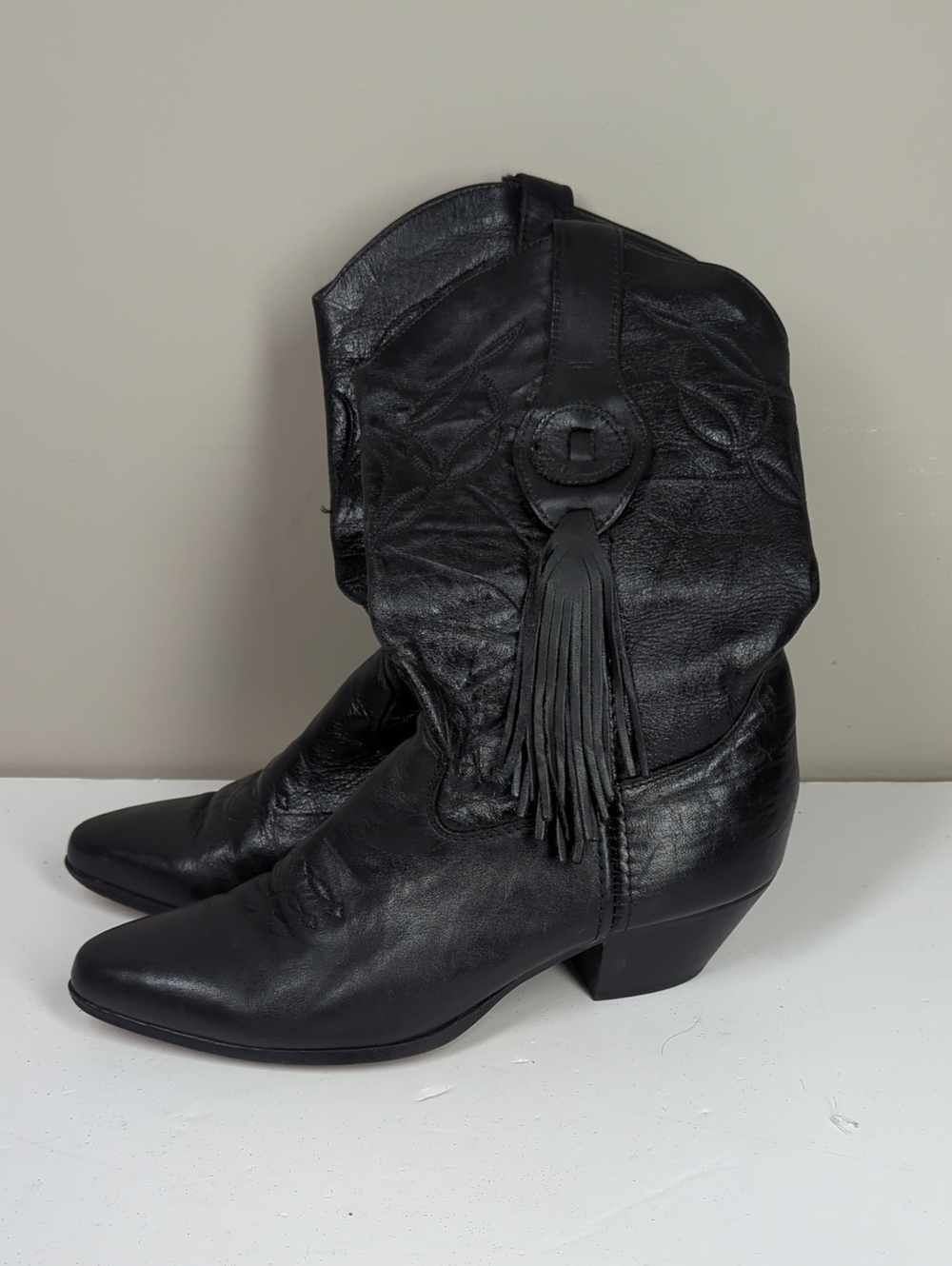 Laredo Black Leather Western Tassel Western Cowboy Boots 8